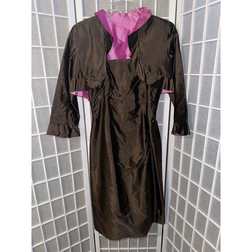 Marisa Baratelli 100% Thai Silk Spaghetti Strap Dress and Cropped Jacket Sz 8